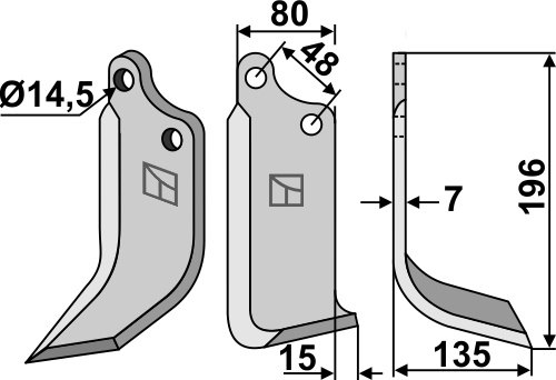 Fräsmesser 196x80mm, rechts, passend für Maschio/Gaspardo und Forigo-Roteritalia