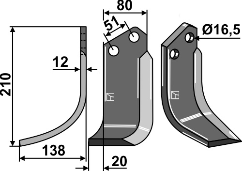 Fräsmesser 210x80mm, links, passend für Howard