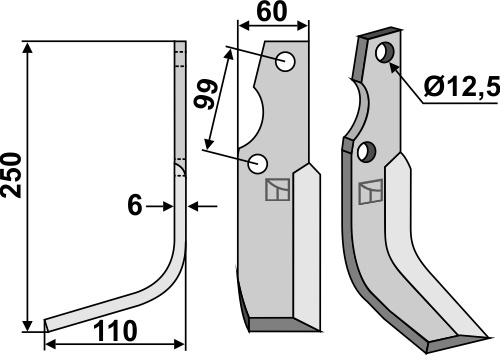 Fräsmesser 250x60mm, links, passend für Goldoni