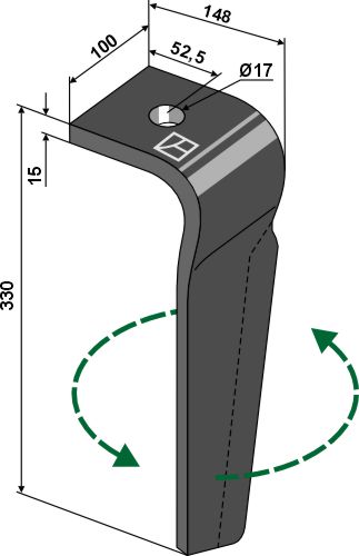 Kreiseleggenzinken links 330 mm x 100 mm, passend für Moreni