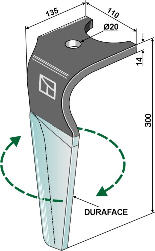 Kreiseleggenzinken (DURAFACE), rechts 300 x 14 mm, passend für Kuhn