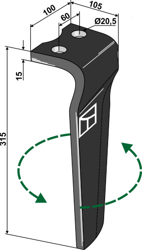 Kreiseleggenzinken links 315 mm x 100 mm, passend für Howard und Kongskilde