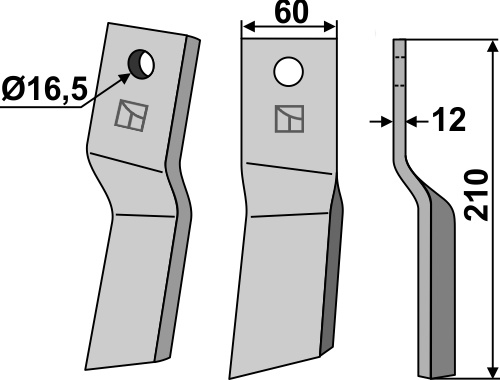 Rotorzinken 210x60mm, rechts, passend für Howard