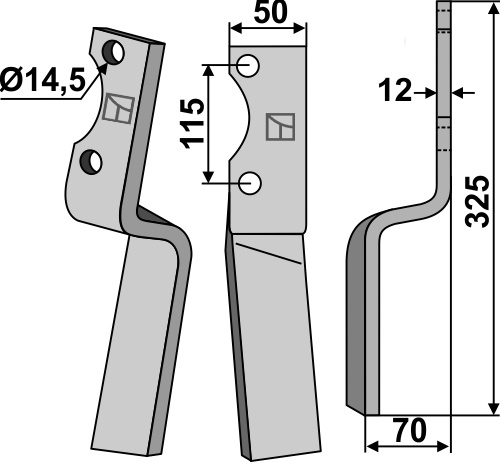 Rotorzinken 325x50mm, rechts, passend für Howard