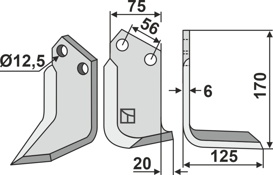 Fräsmesser 170x75mm, rechts, passend für Holder