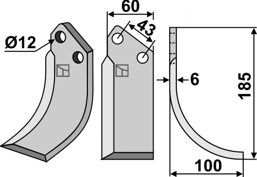 Fräsmesser 185x60mm, rechts, passend für Agria