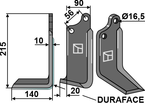 Fräsmesser DURAFACE 215x90mm, links, passend für Maschio/Gaspardo