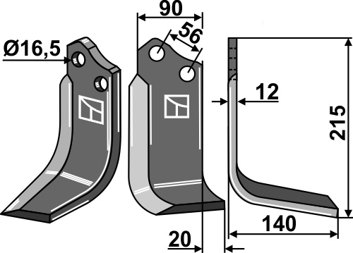 Fräsmesser 215x90mm, rechts, passend für Maschio/Gaspardo
