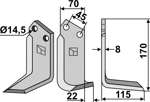 Fräsmesser 170x70mm, rechts, passend für Maletti