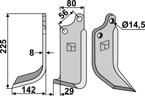 Fräsmesser 225x80mm, links, passend für Maschio/Gaspardo und Perugini