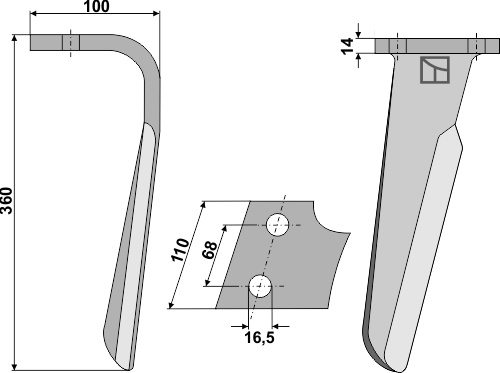 Kreiseleggenzinken, rechts 360 mm x 110 mm, passend für Kuhn