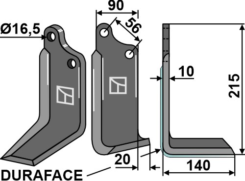 Fräsmesser DURAFACE 215x90mm, rechts, passend für Maschio/Gaspardo