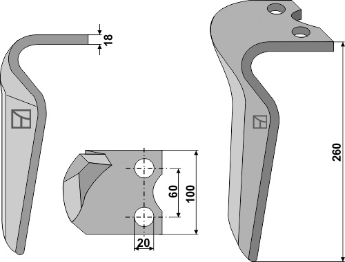 Kreiseleggenzinken rechts 260 mm x 100 mm, passend für Krone