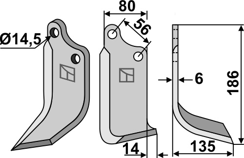 Fräsmesser 186x80mm, rechts, passend für Maschio/Gaspardo und Zappator