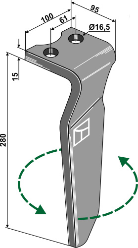 Kreiseleggenzinken links 280 mm x 100 mm, passend für Krone