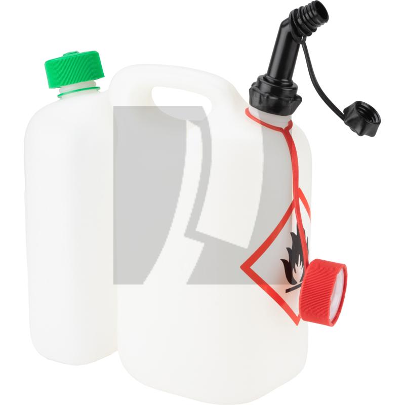 HÜNERSDORFF Doppelkanister weiß / transparent, 5,5 Liter Kraftstoffgemisch, 3 Liter Kettenöl