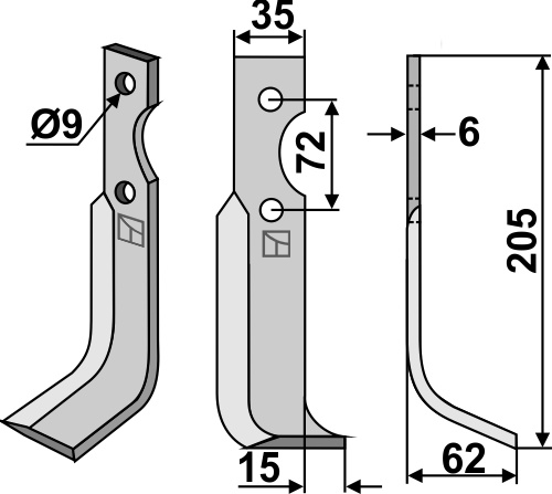 Fräsmesser 205x35mm, rechts, passend für Casorzo