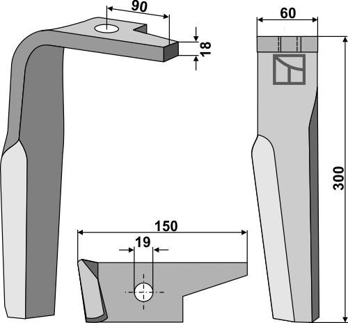 Kreiseleggenzinken links 300 mm x 60 mm, passend für Amazone
