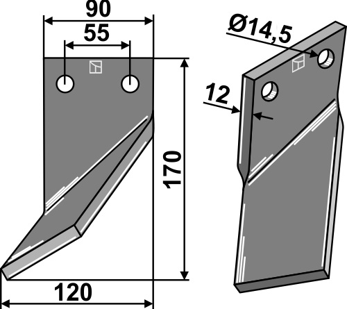 Rotorzinken 170x90mm, links, passend für Ortiflor