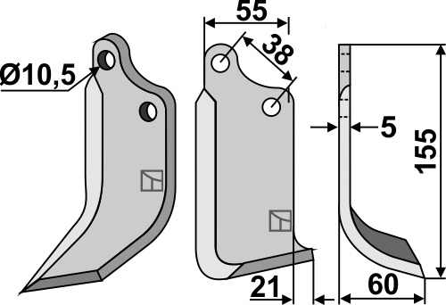 Fräsmesser 155x55mm, rechts, passend für Agria