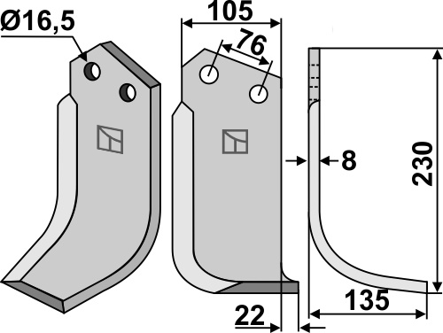 Fräsmesser 230x105mm, rechts, passend für Kuhn