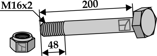 Sechskantschraube M16x2x200 mit Sicherungsmutter, passend für Seppi und Bednar