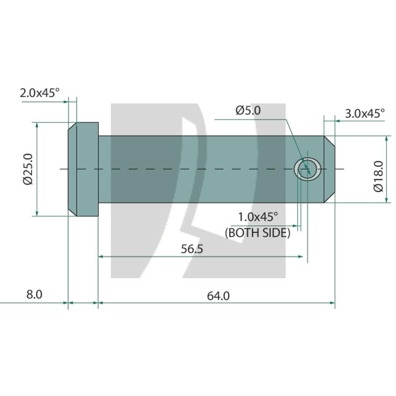 Oberlenkerbolzen einseitig gebohrt, ohne Kette 111 mm Oberlenkerbolzen einseitig gebohrt, ohne Kette 111 mm