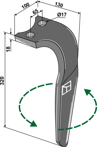Kreiseleggenzinken, links 320 mm x 100 mm, passend für Rabe