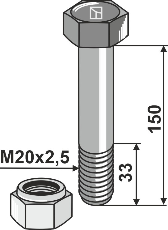 Sechskantschraube M20x2,5x150 mit Sicherungsmutter, passend für Willibald und Herder
