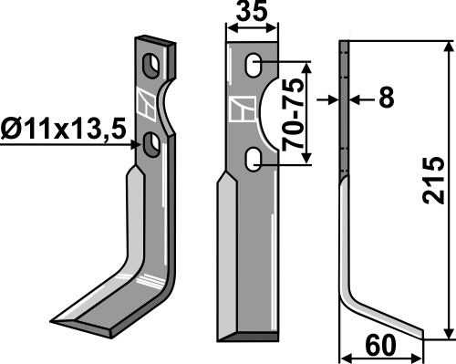 Rotorzinken 215x35mm, rechts, passend für Simon