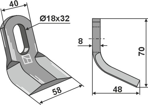 Y-Messer 70x40 mm, passend für Kverneland und Maletti