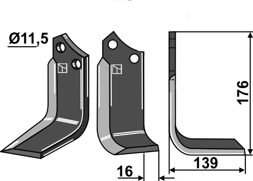Fräsmesser 176x75mm, rechts, passend für Agric