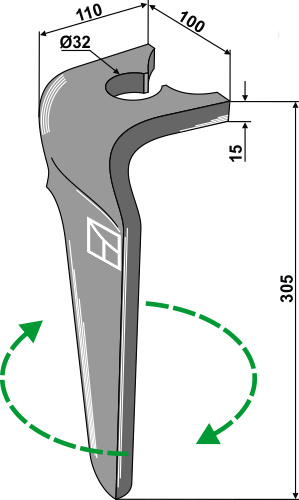 Kreiseleggenzinken rechts 305 mm x 100 mm, passend für Breviglieri