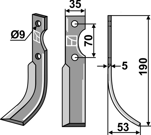 Fräsmesser 190x35mm, rechts, passend für Fischgräbe
