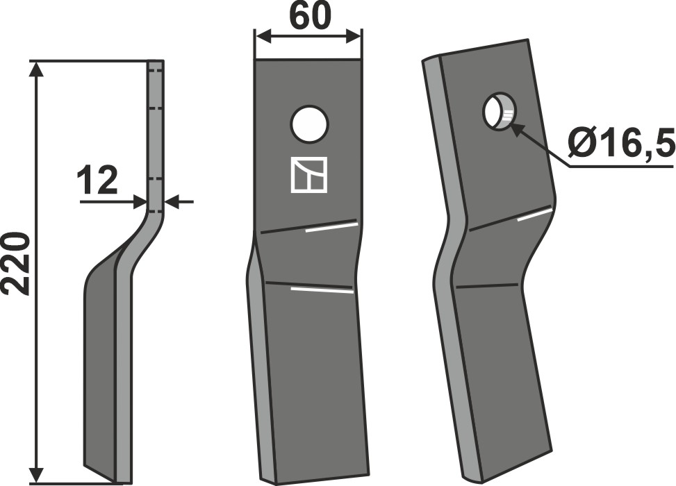 Rotorzinken 220x60mm, rechts, passend für Howard und Kongskilde