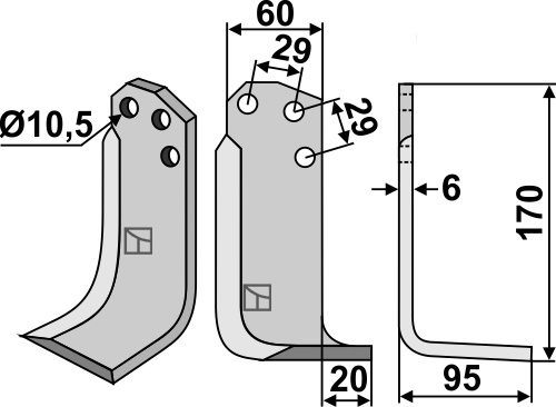 Fräsmesser 170x60mm, rechts, passend für Agria