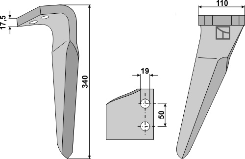 Kreiseleggenzinken, rechts 340 mm x 110 mm, passend für Kverneland