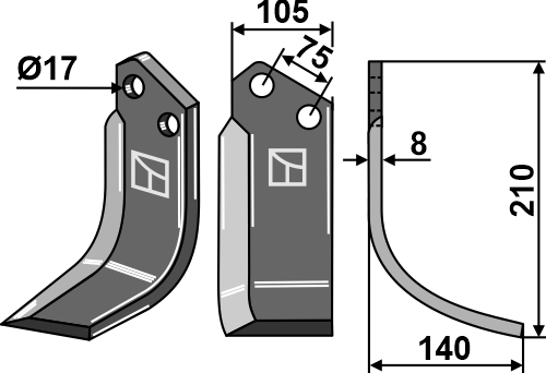 Fräsmesser 210x105mm, rechts, passend für Alpego