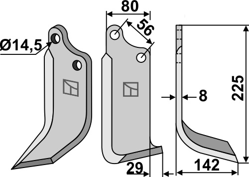 Fräsmesser 225x80mm, rechts, passend für Maschio/Gaspardo und Perugini