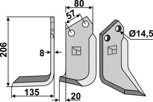 Fräsmesser 206x80mm, links, passend für Pegoraro