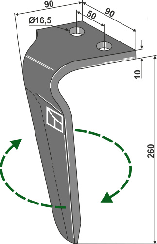 Kreiseleggenzinken rechts 260 mm x 90 mm, passend für Celli