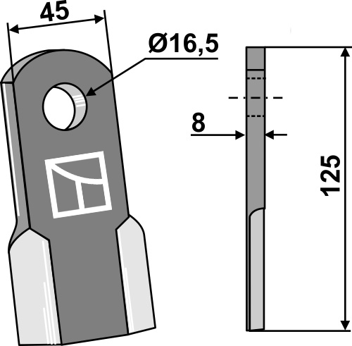 Gerades Messer 125x45 mm, passend für Nobili