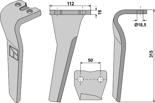 Kreiseleggenzinken rechts 315 mm x 112 mm, passend für Sicma