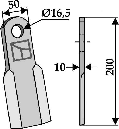 Gerades Messer 200x50 mm, passend für Maletii und Kverneland