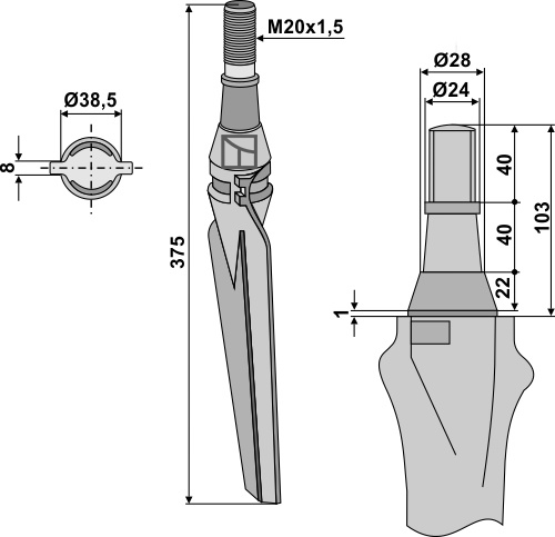 Kreiseleggenzinken rechts 375 mm, passend für Krone, Lely und mehr