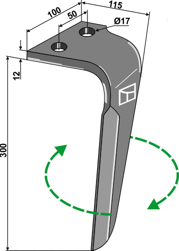 Kreiseleggenzinken, rechts 300 mm x 100 mm, passend für Rau