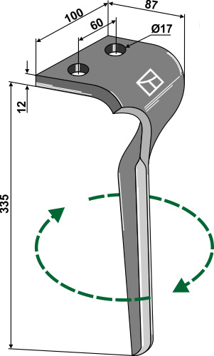 Kreiseleggenzinken rechts 335 mm x 100 mm, passend für Maschio und Gaspardo