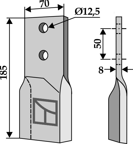 Gerades Messer 185x70 mm, passend für Kongskilde und van Lengerich (BVL)