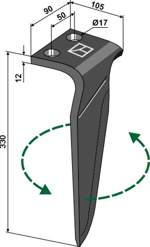 Kreiseleggenzinken, links 330 mm x 90 mm, passend für Maschio und Gaspardo