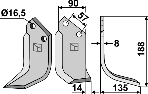 Fräsmesser 188x90mm, rechts, passend für Kuhn
